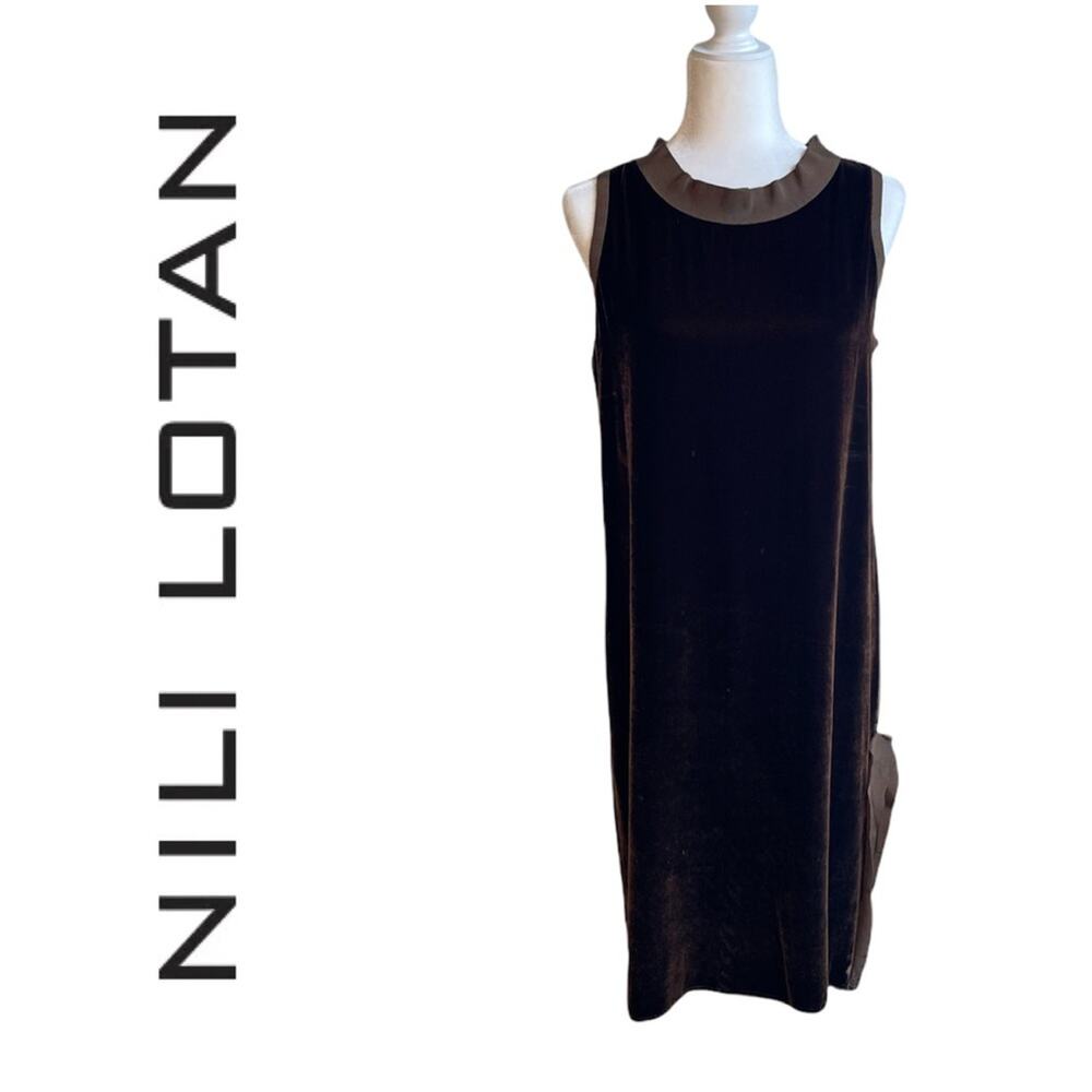 Nili Lotan Velvet Sleeveless Midi Dress in Brown Size M